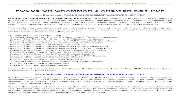 Focus on grammar 4 answer key