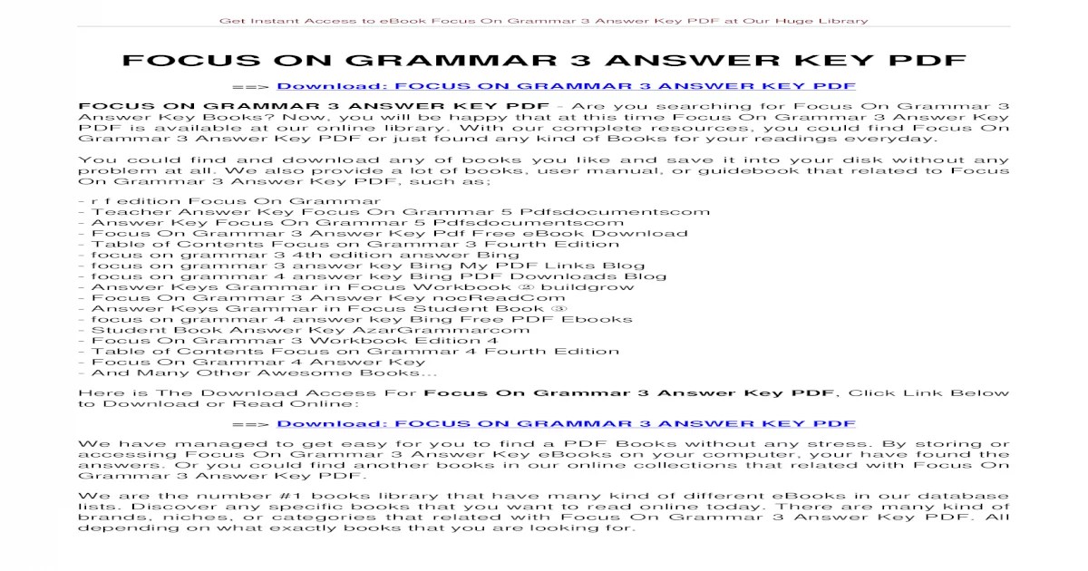 Focus on grammar 4 answer key