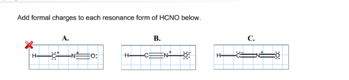 Formal charges resonance add form each below valence electrons chegg show solved answer